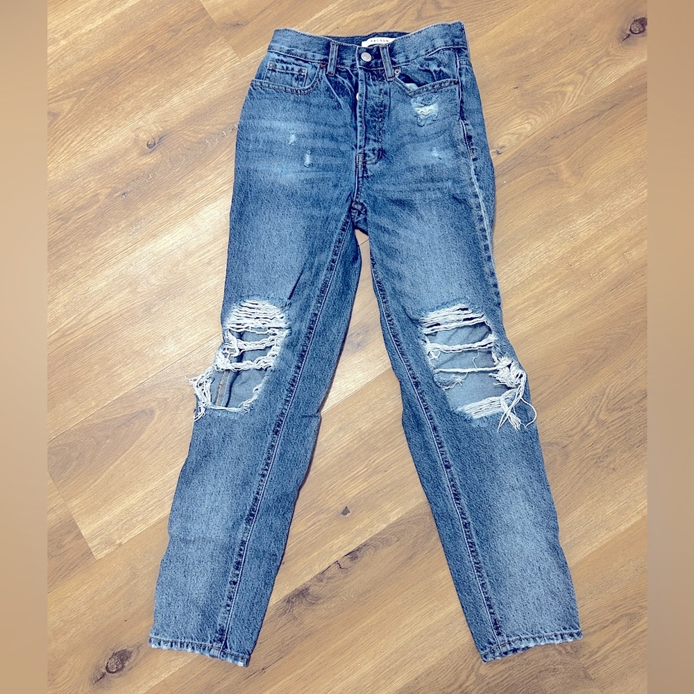 PacSun Eco Medium Blue Distressed High Waisted Straight Leg Jeans
